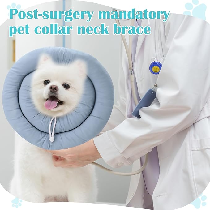 Waterproof Escape-Proof Soft Dog Cones, Adjustable Small Dog Donut Collar with Elastic Neckband, Elizabethan Collar for Dogs, Neck Pillow for Dogs and Cats (Blue-Gray, XL)