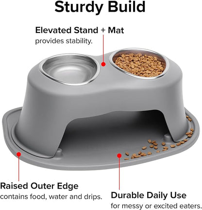 WeatherTech Double High Pet Feeding System w/Plastic Dog/Cat Bowls - 12" High Stand Tan (PDHC6412TNTN)