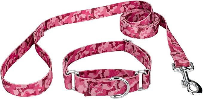 Country Brook Petz - Pink Bone Camo Martingale Dog Collar and Leash - Camouflage Collection Featuring Rugged Designs (1/2 Inch, Extra Small)