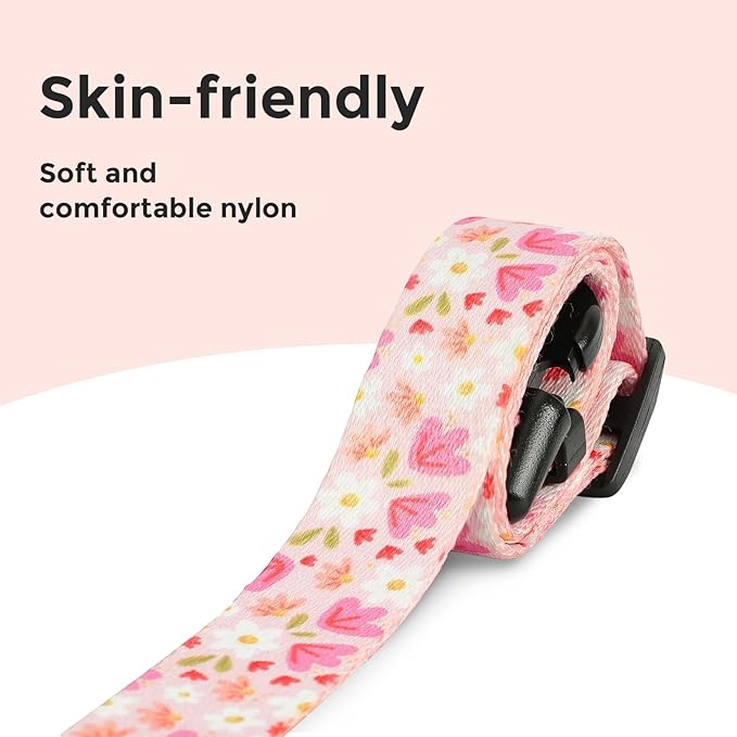 Kazazoo Dog Collar Cute and Soft Nylon Puppy Collar Girl, Adjustable Dog Collars for Small Medium Dogs, Pink Flowers-S