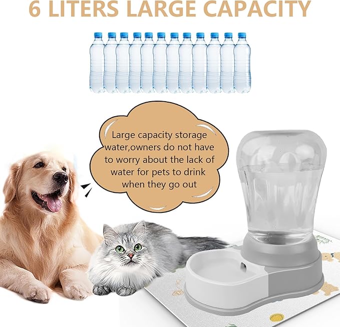 STALTWO 1.6 Gallon Automatic Dog Water Dispenser, Premium Large Capacity Gravity Pet Water Bowl with Non-Slip Mat for Multiple Pets, BPA-Free Cat Water Feeder for Large Dogs, Refill Less Often, Grey