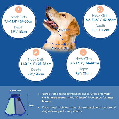 Dog Cone - Soft Cone for Dogs to Stop Licking, Adjustable Dog Recovery Collar with Double-Layer Design, Pet Cones Alternative After Surgery for Wound Care, Spay, Blue Medium