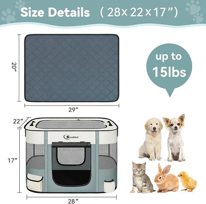 Dog Playpen,Cat Pet Puppy Pen,Portable Playpens for Dogs Indoor Outdoor Travel Camping Use,Foldable Dog Kennel Tent Crate for Rabbit Small Animals with Carrying Case (Grey with Pad, Small)