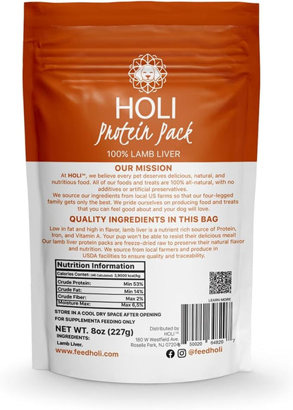 HOLI Lamb Liver Dog Food Topper – Freeze Dried Lamb Liver Dog Topper for Dry Food – Single Ingredient, Human-Grade Meal Topper for Picky Dogs – Grain Free & All Natural - 8oz