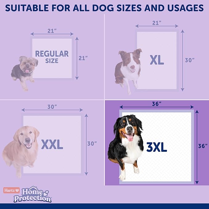 Hartz Home Protection Super Absorbent Odor Eliminating Lavender Scented No Leaks Dog Pads, 3XL 60 Count