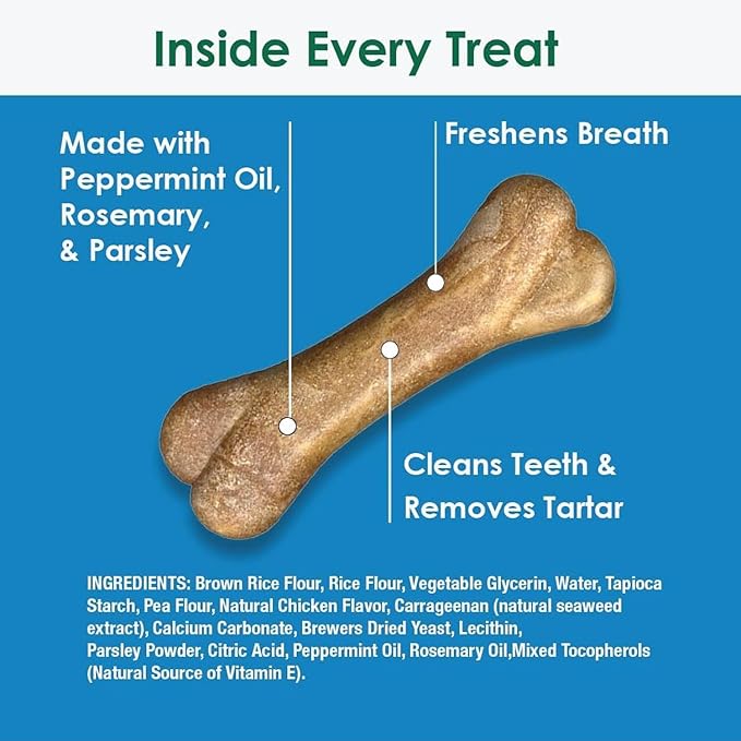 Bonies Natural Breath and Dental Formula Small-Sized Single Bone - All-Natural Ingredients, Fresh Breath, Cleans Teeth, Low Calories, Chicken Flavor, Small Dogs, 15 Bones