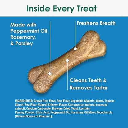 Bonies Natural Breath and Dental Formula Small-Sized Single Bone - All-Natural Ingredients, Fresh Breath, Cleans Teeth, Low Calories, Chicken Flavor, Small Dogs, 15 Bones