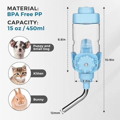 Vannon Dog Water Dispenser for Cage, 15oz Auto Feeding Crate Water Bottle for Dogs, Cats & Rabbits, Pet Nozzle Diameter: 12mm, BPA Free, Blue