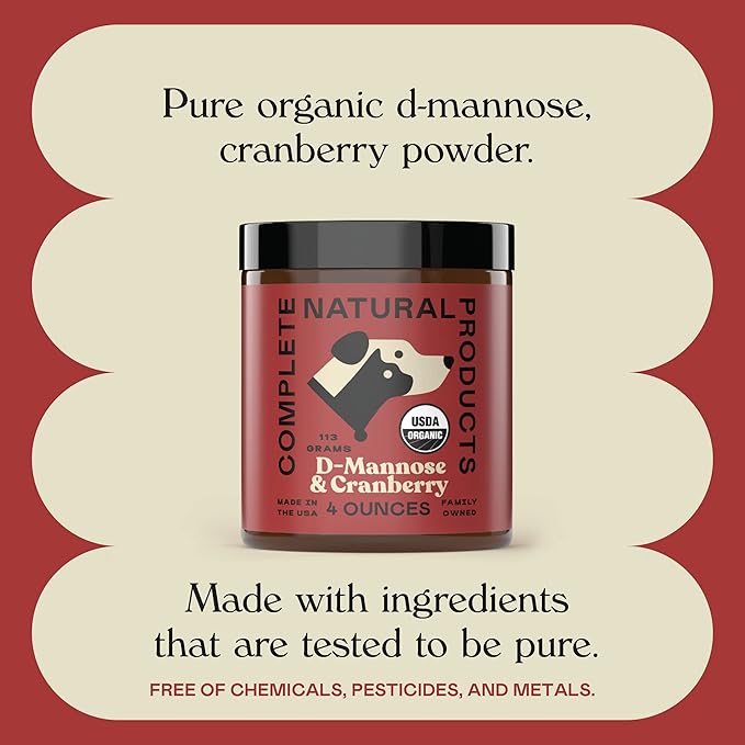 Complete Natural Products Organic D-Mannose & Cranberry Powder for Pets - 4oz - Pure D-Mannose & Cranberry
