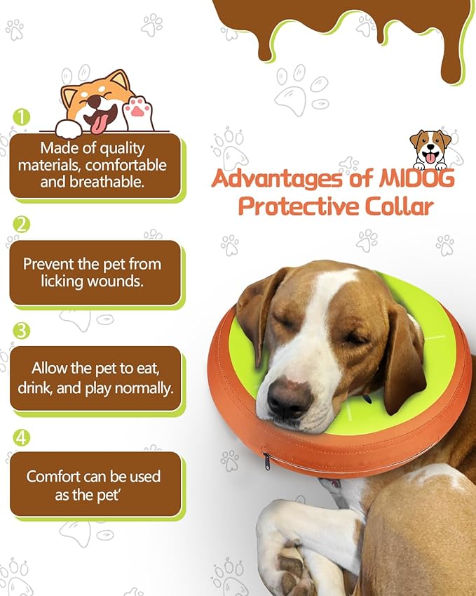 MIDOG Soft Inflatable Dog Cone,Donut E-Collar Alternative for After Surgery, Prevents Licking, Allowing Normal Eating & Vision,Comfortable Recovery Collar for Small Medium Large Dogs&Cats,Kiwifruit-XS