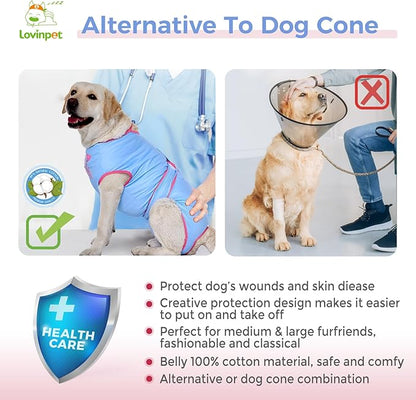LovinPet Dog Recovery Suit for Large Medium Dogs - Bodysuit Onesie for Shedding Skin Disease Pet Pajamas Dog Anti Licking for Abdominal Wound After Surgery,Elephant,Blue,3XL
