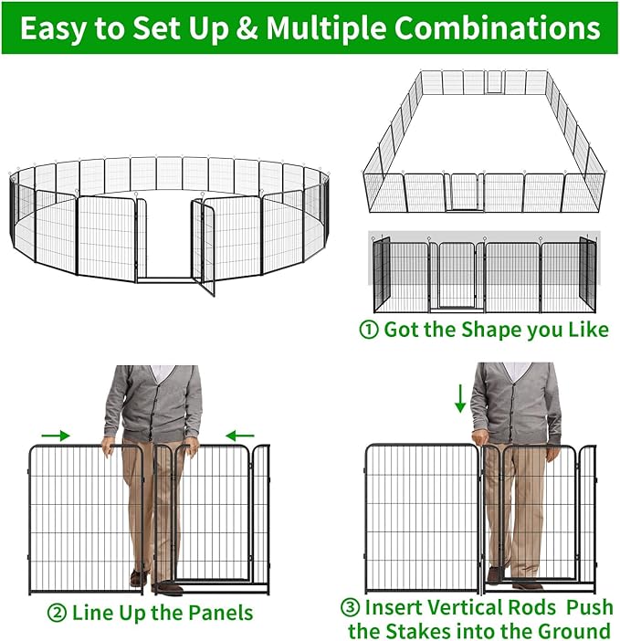 Kfvigoho Dog Playpen Outdoor Extra Wide 24 Piece Panels Heavy Duty Dog Fence 40" Height Anti-Rust with Doors Portable for RV Camping Yard, Total 63FT, 316 Sq.ft, Snowy Black