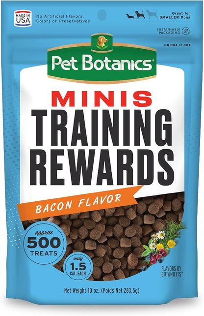 Pet Botanics 10 oz. Pouch Training Rewards Mini Soft & Chewy, Bacon Flavor, with 500 Treats Per Bag, The Choice of Top Trainers