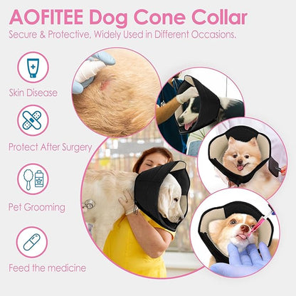 AOFITEE Dog Cone - Soft Cone for Dogs After Surgery, Comfy Cones for Large Dogs to Stop Licking, Adjustable Soft Dog Cone Collar, Elizabethan Pet E-Collar for Wound Healing, Black Large