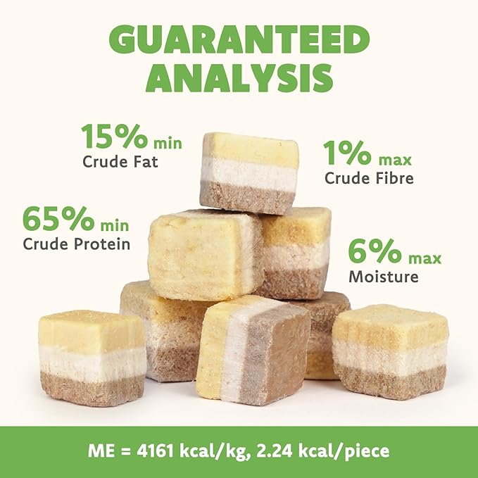MON2SUN Triple-Layer Freeze Dried Cat & Dog Treats, Chicken, Egg & Chicken Liver Recipe Cube, Grain-Free High Protein Snacks, All Natural Food Topper or Training Rewards, 3.5oz