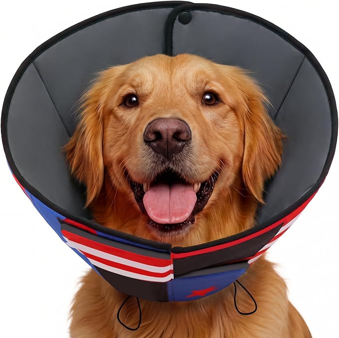 Queenmore XL Dog Cone, Soft Dog Cones for Large Dogs After Surgery, Cone for Dogs to Stop Licking, Pet Elizabethan Collar, Alternative to Recovery Collar for Pets, USAFlag XL