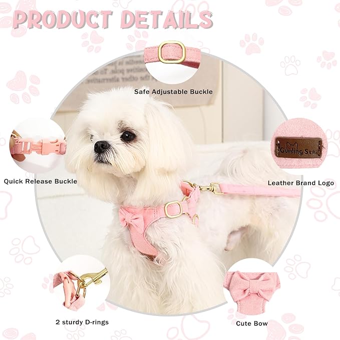 Guiding Star Dog Harness Small Sized Dog with Multifunction Leash, No Pull Puppy Dog Harness and Leash Set Training, Cute Soft Adjustable Dog Walking Harness Pet Vest Harness (Pink-XXS)