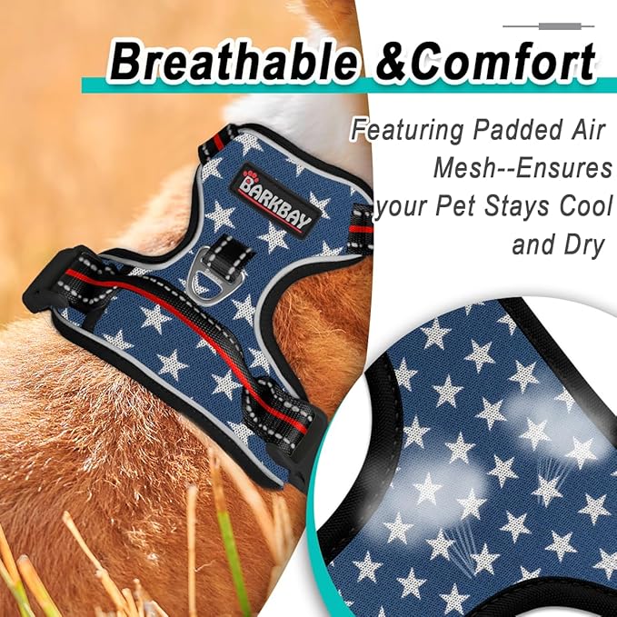 BARKBAY Dog Harness No Pull Mesh for Small Dogs - Adjustable, Reflective, Comfortable, No Choke, Heavy-Duty - Perfect for Outdoor Training, Walking, and Hiking - Strong & Durable- XS & Blue Star Mesh