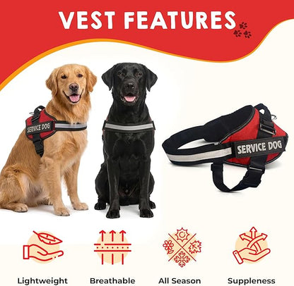 Service Dog Vest + ID Tag + 50 ADA Information Cards - Service Dog Harness in Sizes X Small to XX Large, Metal Dog Tag has Durable Clip, Service Animal Information Cards are 2-Sided. ESA Accessory Set
