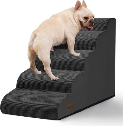 Aodisman 5-Step Dog Stairs and Ramp for High Bed, Non-Slip Sturdy Pet Steps for Small Dogs and Cats,22.2" H, Black