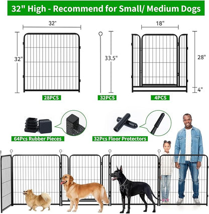 Kfvigoho Dog Playpen Outdoor Extra Wide 8 Piece Panels Heavy Duty Dog Fence 32" Height Anti-Rust with Doors Portable for RV Camping Yard, Total 21FT, 35 Sq.ft, Snowy Black