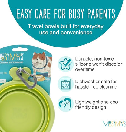 Messy Mutts Silicone Collapsible Bowl | Pet Travel Necessity | Portable Water or Food Dish | Pop Up Watering Bowl | Camping, Hiking, Walking Accessory | Large, 3 Cups | Green