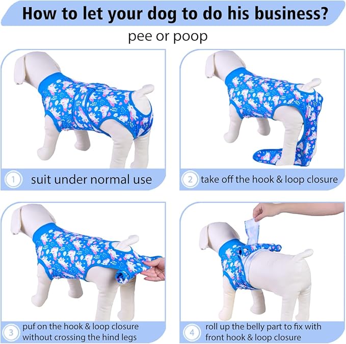 PetWarm Dog Surgery Suit, Dog Surgical Recovery Suit Female and Male, Onesies for Dogs, Anti-Licking Surgery Recovery Shirt for Dogs, Unicorn Pattern, Blue, XL