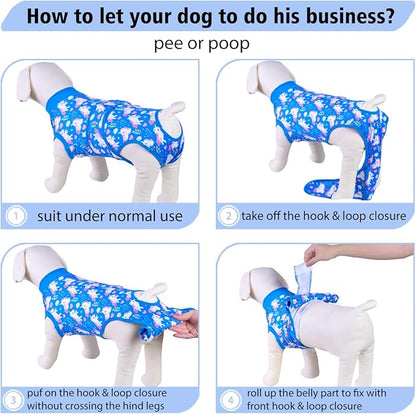 PetWarm Dog Surgery Suit, Dog Surgical Recovery Suit Female and Male, Onesies for Dogs, Anti-Licking Surgery Recovery Shirt for Dogs, Unicorn Pattern, Blue, XL