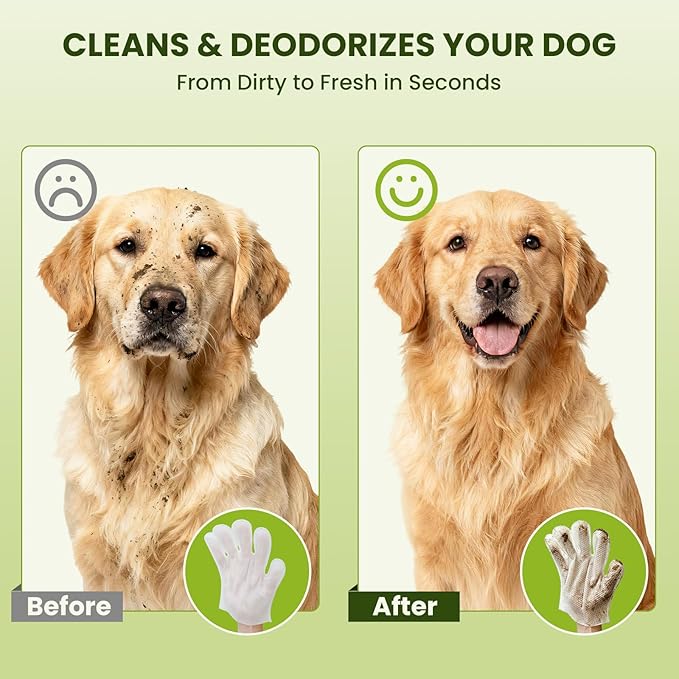 12PCS Hypoallergenic Pet Glove Wipes for Dogs & Cats - Quick Clean & Deodorizing Between Baths & Travel | Dog Washing Wipes for Fur, Butt, Paws, Eyes & Ears |Cat Cleaning Gloves for Grooming & Bathing