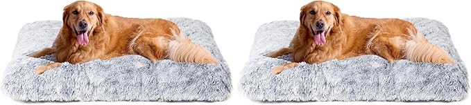 EHEYCIGA Fluffy Dog Crate Bed for Extra Large Dogs, Plush Faux Fur Pad, Calming Anti Anxiety XL Bed for Crate, Washable Soft Warm Dog Mat with Non-Slip Bottom, Grey (Pack of 2)