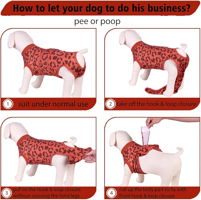 PetWarm Dog Recovery Suit, Surgical Suit for Dogs Female Spay Male Neutered, After Surgery Dog Onesie, Anti-Licking Dog Surgery Recovery Suit, Leopard Pattern, Red, 2XL