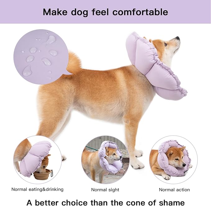 H HIDREAM Soft Dog Cones for Medium Dogs,Cute Adjustable Cone for Dogs to Stop Licking,Dog Recovery Collars & Cones that can Protect Head and Foot Wounds，Purple Flower All-Season Style