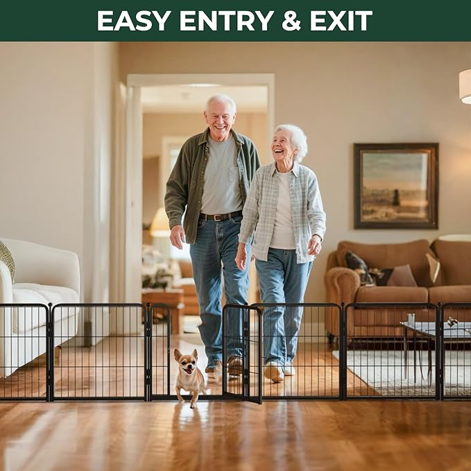 FXW Dog Gate Extra Wide Designed for Indoor Use, Adjustable Width Up to 46-inch Wide (24" H 2 Wire Panels for Puppies and Small Dogs), Black