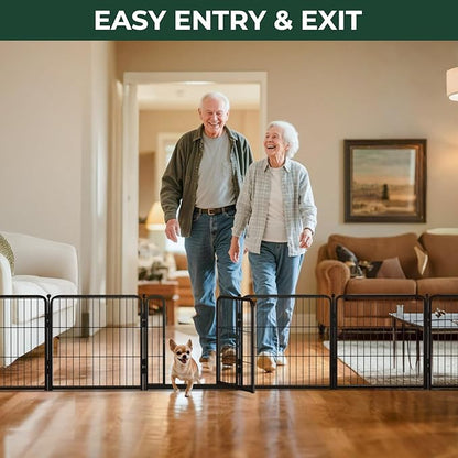 FXW Dog Gate Extra Wide Designed for Indoor Use, Adjustable Width Up to 92-inch Wide (24" H 4 Wire Panels for Puppies and Small Dogs), Black