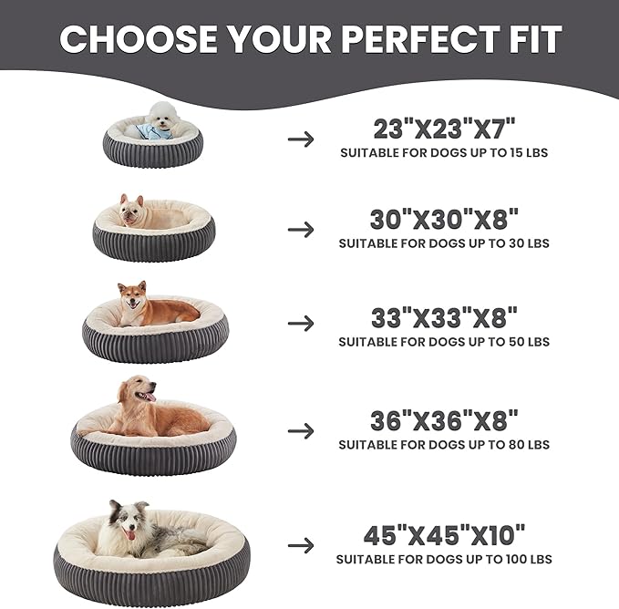 36 inches Donut Dog Bed for Large Dogs - Calming Round Pet Bed with Removable Cover,Washable Milk Plush Faux Fur, Fits Pets up to 80 lbs(Charcoal,Large)
