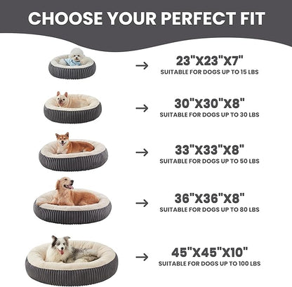 36 inches Donut Dog Bed for Large Dogs - Calming Round Pet Bed with Removable Cover,Washable Milk Plush Faux Fur, Fits Pets up to 80 lbs(Charcoal,Large)