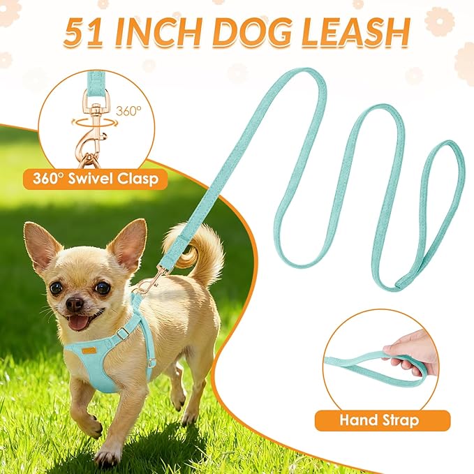 SlowTon Dog Harness Small Sized Dog - Soft XXS Dog Harness and Leash Set No Pull No Chock, Adjustable Lightweight Puppy Harness for XS Small Medium Dogs Cats (Solid Light Blue, XS)