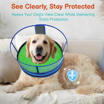 Sponge Dog Cone After Surgery, No Inflation Required Dog Donut Collar to Stop Licking, Inflatable Cone Alternatives for Large Pets, Soft Recovery Collar with Protective Shield (Green Blue, XL)