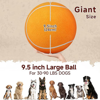 QDAN Large Tennis Ball for Dogs: Pet Toys 9.5" Giant Outdoor Dog Balls - Interactive Herding Ball for Medium Big Dogs Birthday Toys Indoor Playing Training- Orange