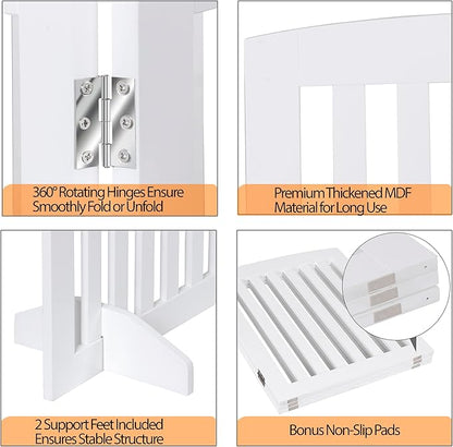 Dog Gate 61 x 24 Inch Freestanding Indoor Pet Door for House Doorways Stairs Halls, Foldable Wood Safety Fence 3 Panels, White