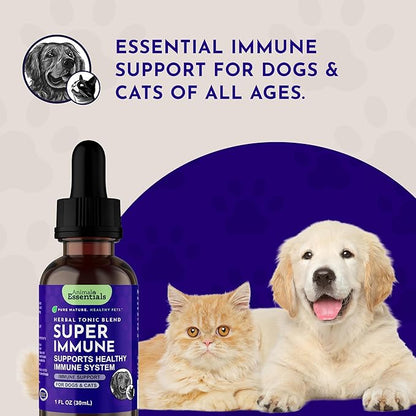Animal Essentials Super Immune - Dog & Cat Immune Support for Puppies with Olive Leaf Extract & Echinacea, Olive Root for Dogs, Supports Respiratory Health & Overall Wellness - 2 fl oz