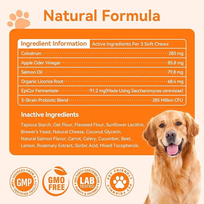 Dog Allergy Chews 200ct, Dogs Allergy Relief Chews for Paw Licking Itchy Skin Coat Supplement, Dog Itching Relief with Probiotics Colostrum for Dry Skin Itching Licking Seasonal Allergies