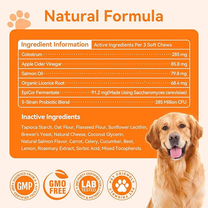 Dog Allergy and Immune Chews 200PCs Skin and Coat Itchy Relief Anti Itch Immune Bites for Dogs, Helps Repair Skin Ears Paw Licking, 5 Probiotics Blend Gut Health for Sensitive Seasonal Allergies