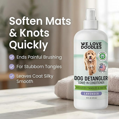 We Love Doodles Dog Detangler Spray - Leave-in Conditioner for Dogs - Dog Detangling Spray - Dematting Spray for Dogs - Tangle Remover - Made in The USA (Lavender)