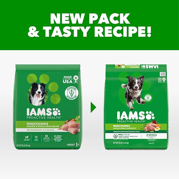 IAMS Proactive Health Adult Minichunks Premium Dry Dog Food, Adult Dog Food Dry Recipe, 30 lb. Bag
