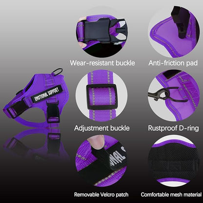 voopet Service Dog Harness, Emotional Support Pet Vest Harness, Reflective Breathable and Adjustable No-Pull ESA Dog Harness for Small Medium Large Dogs (with 4 PCS Removeable Tags)