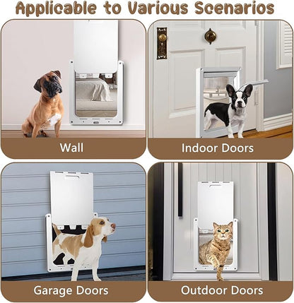 Never Rust Plastic Dog Door with Soft Clear Magnetic Flap and Snap-in Closing Panel, 12x14'' 2-Way Locking Pet Door for Doors and Walls up to 2.17'' Thick, Weatherproof Cat Door, Easy to Install (S)