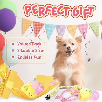 XIUGOAL Pink Puppy Toys for Teething - 23 Pack Puppy Chew Toys for Boredom, Interactive Dog Toys for Puppies, Cute Small Dog Toys with Treat Ball, Squeaky Dog Chew Toys and Ropes