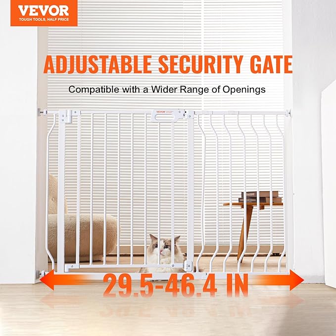 VEVOR 29.5-46" Extra Wide Baby Gate for Stairs, Auto Close Dog Gate for The House, Easy Install Pressure Mounted Pet Gates for Doorways, Easy Walk Thru Wide Safety Gate for Dog, White