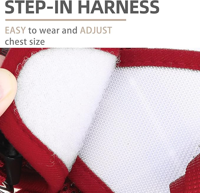 PUPTECK Soft Mesh Dog Harness and Leash Set Step-in Plaid Puppy Padded No Pull Vest Harness for XS Small Medium Sized Dogs Cats Outdoor Walking, Red M